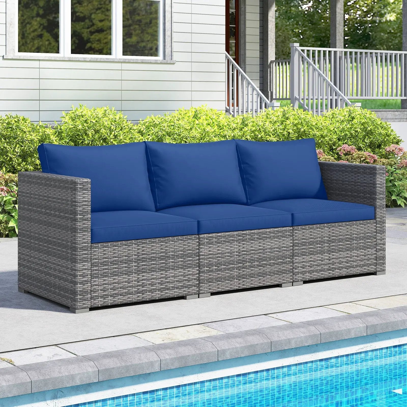 3 Pieces Patio Sectional Sofa Set PE Rattan Modular Couch Furniture Set with Soft Cushions by DirectDeals