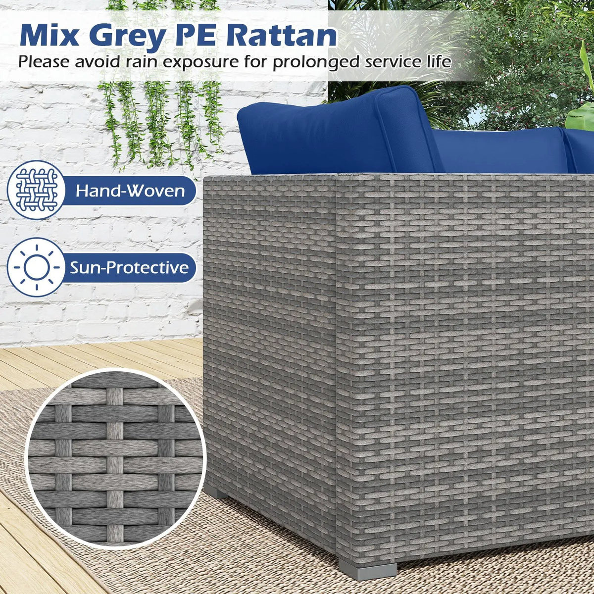 3 Pieces Patio Sectional Sofa Set PE Rattan Modular Couch Furniture Set with Soft Cushions by DirectDeals