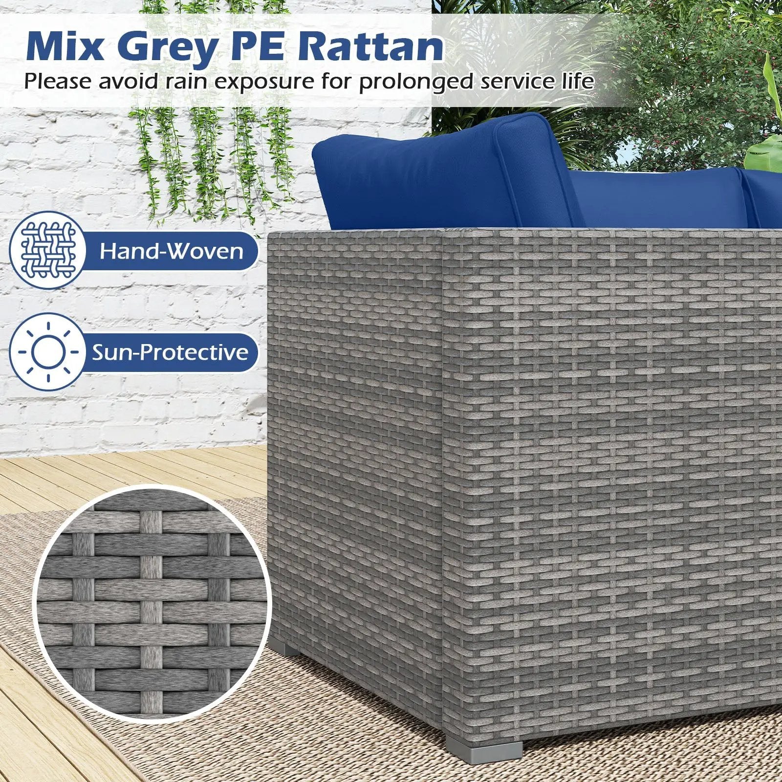 3 Pieces Patio Sectional Sofa Set PE Rattan Modular Couch Furniture Set with Soft Cushions by DirectDeals