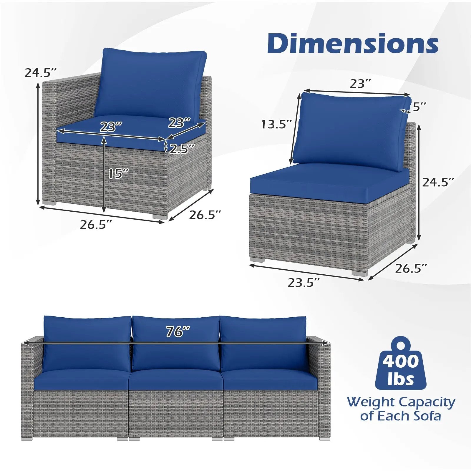 3 Pieces Patio Sectional Sofa Set PE Rattan Modular Couch Furniture Set with Soft Cushions by DirectDeals