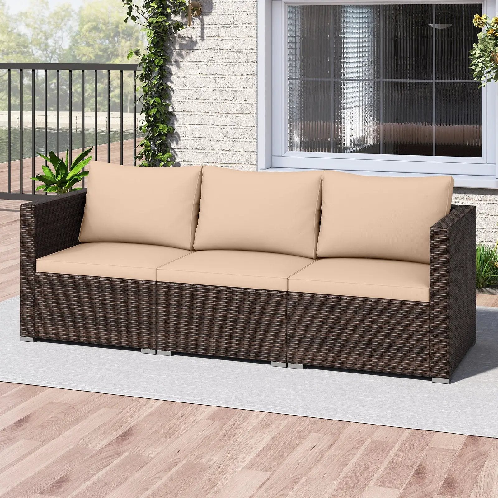 3 Pieces Patio Sectional Sofa Set with Soft Cushions by DirectDeals