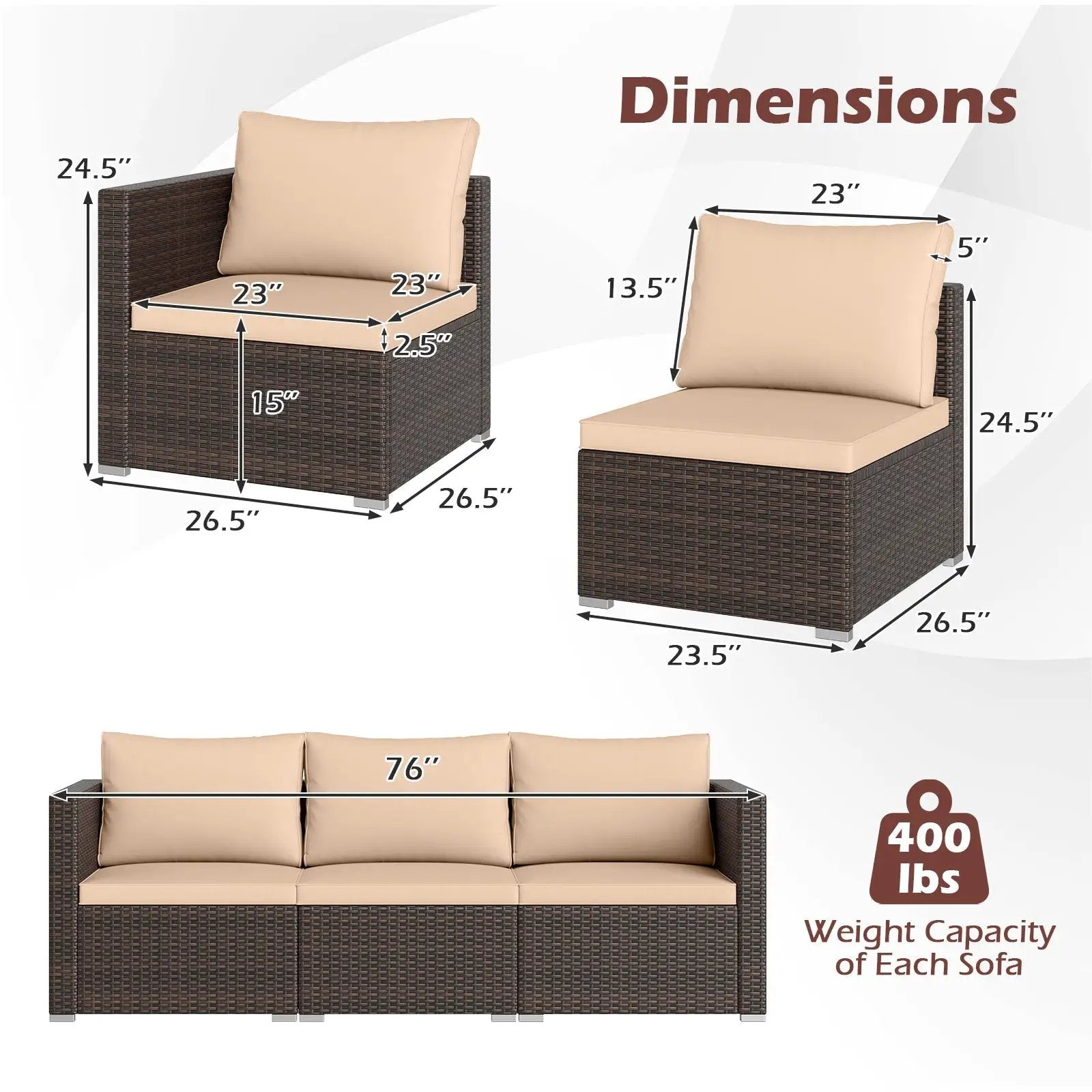 3 Pieces Patio Sectional Sofa Set with Soft Cushions by DirectDeals