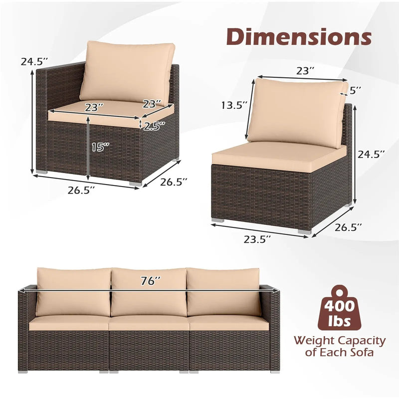 3 Pieces Patio Sectional Sofa Set with Soft Cushions by DirectDeals