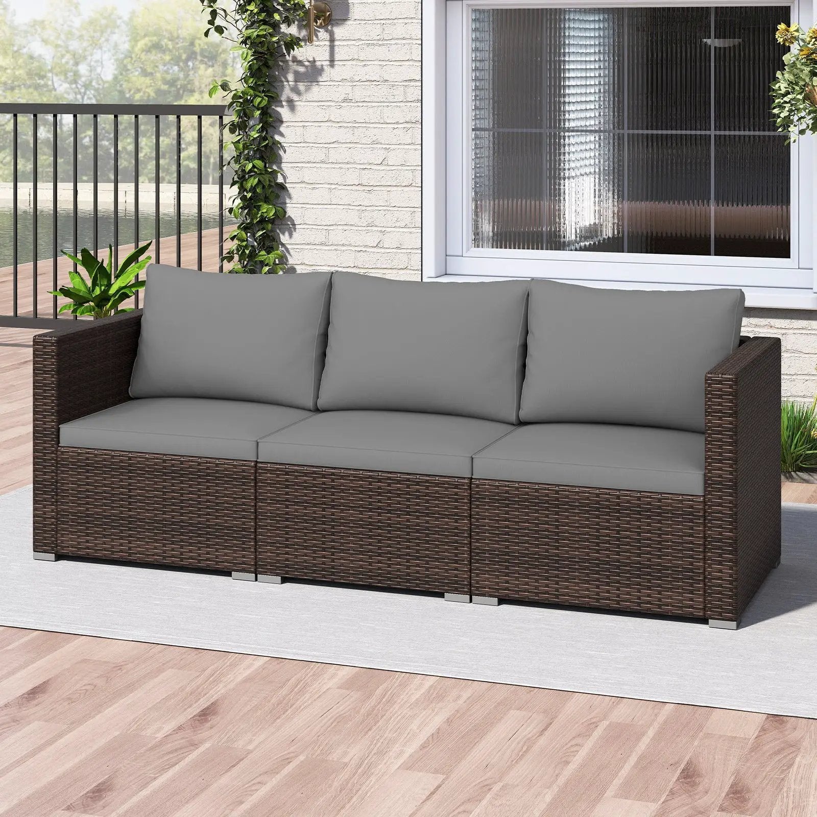 3 Pieces Patio Sectional Sofa Set with Soft Cushions by DirectDeals