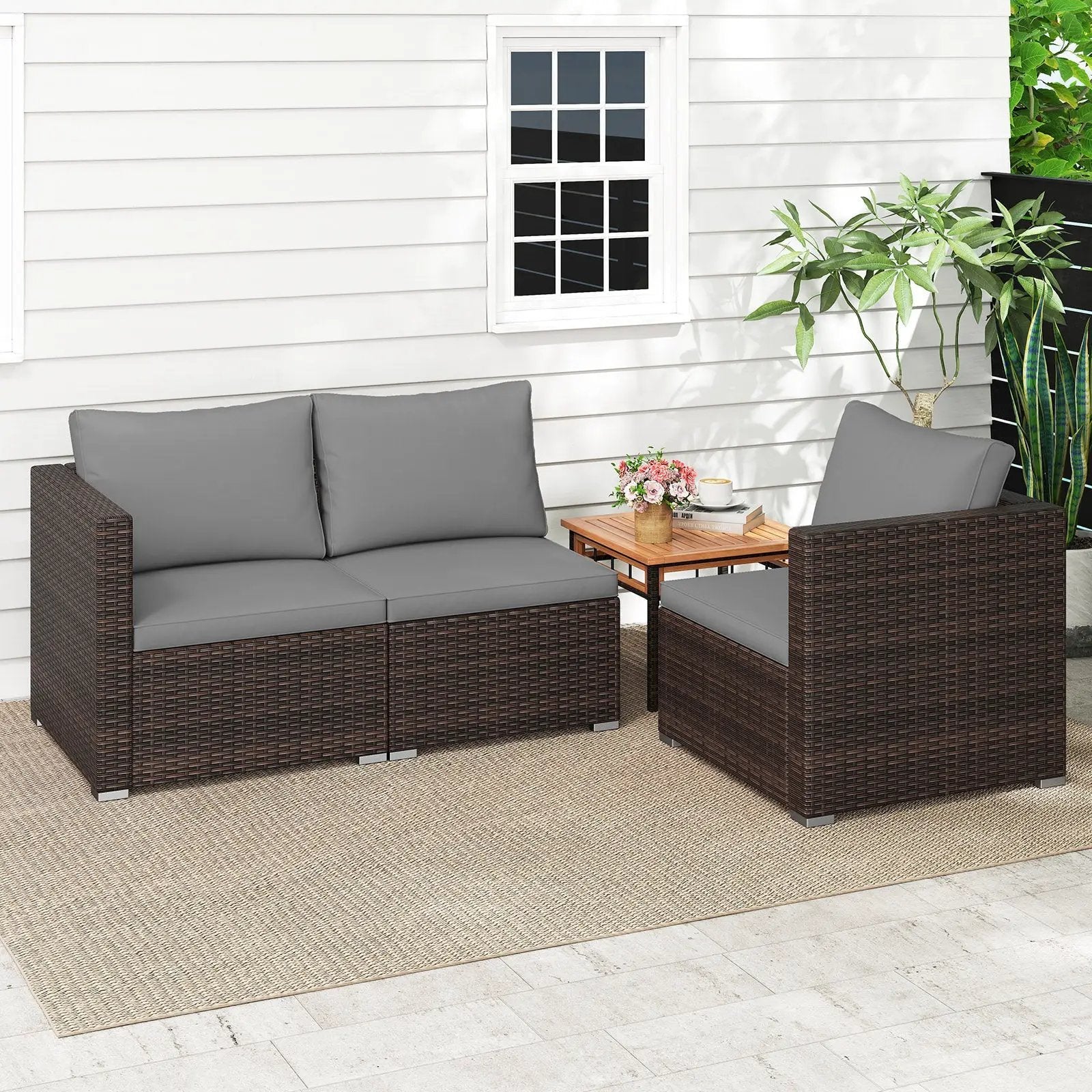 3 Pieces Patio Sectional Sofa Set with Soft Cushions by DirectDeals