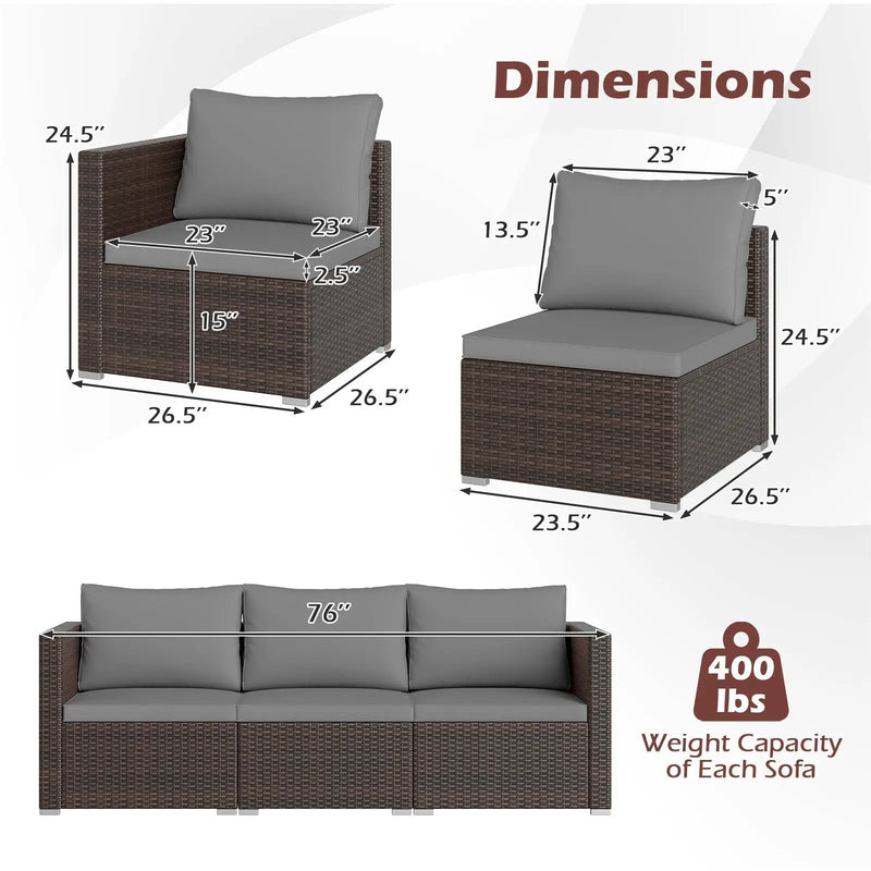 3 Pieces Patio Sectional Sofa Set with Soft Cushions by DirectDeals
