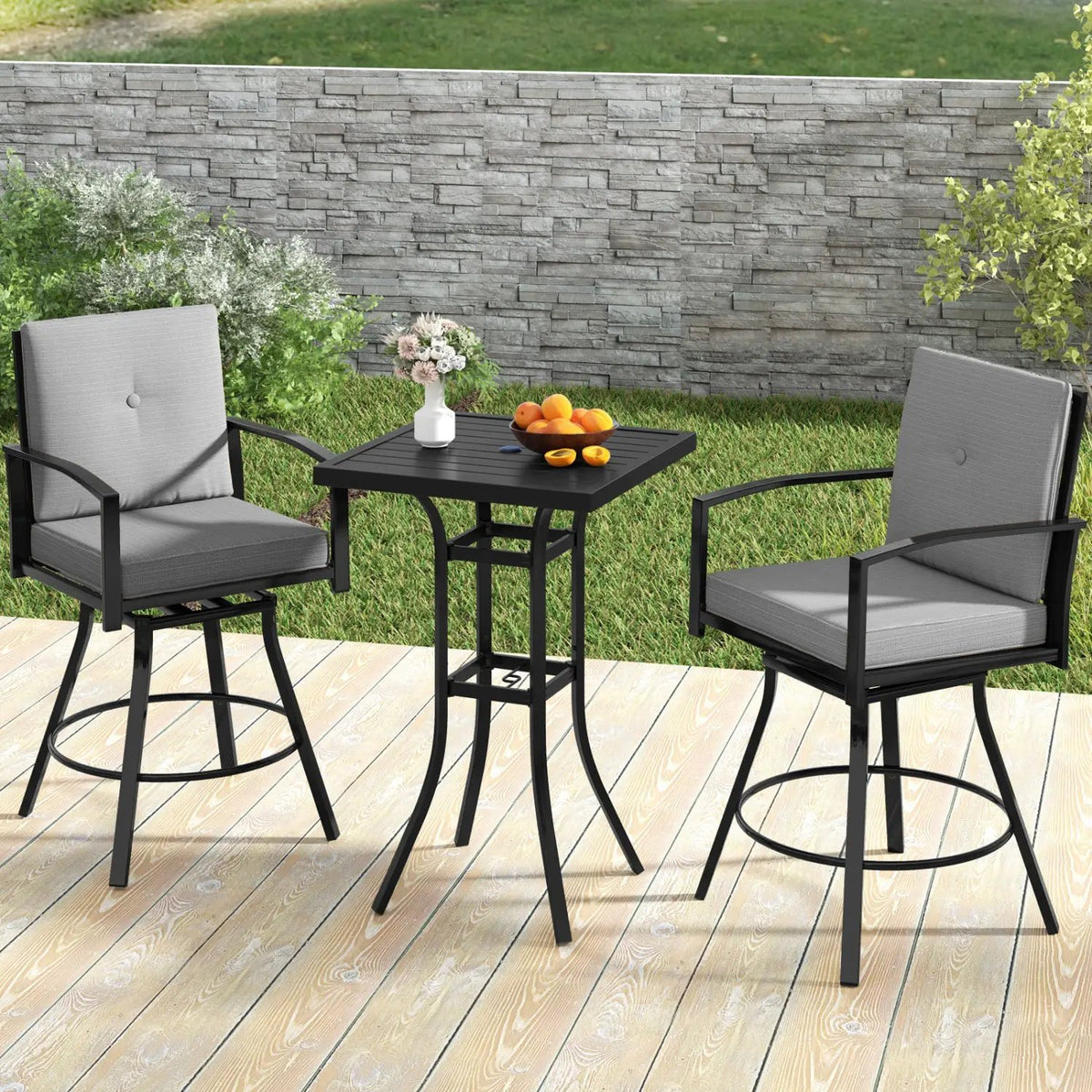 3-Piece Patio Swivel Bar Set with Cushions & Umbrella Hole by DirectDeals