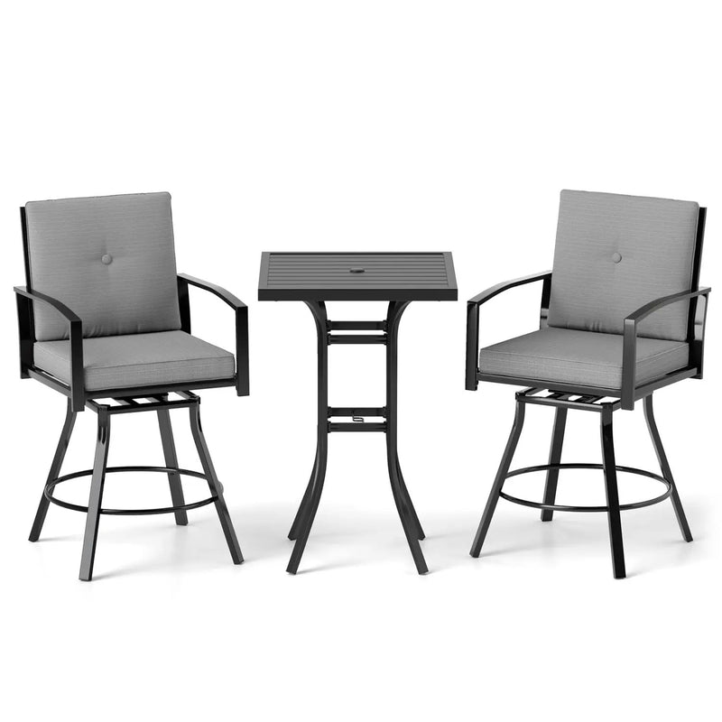 3-Piece Patio Swivel Bar Set with Cushions & Umbrella Hole by DirectDeals