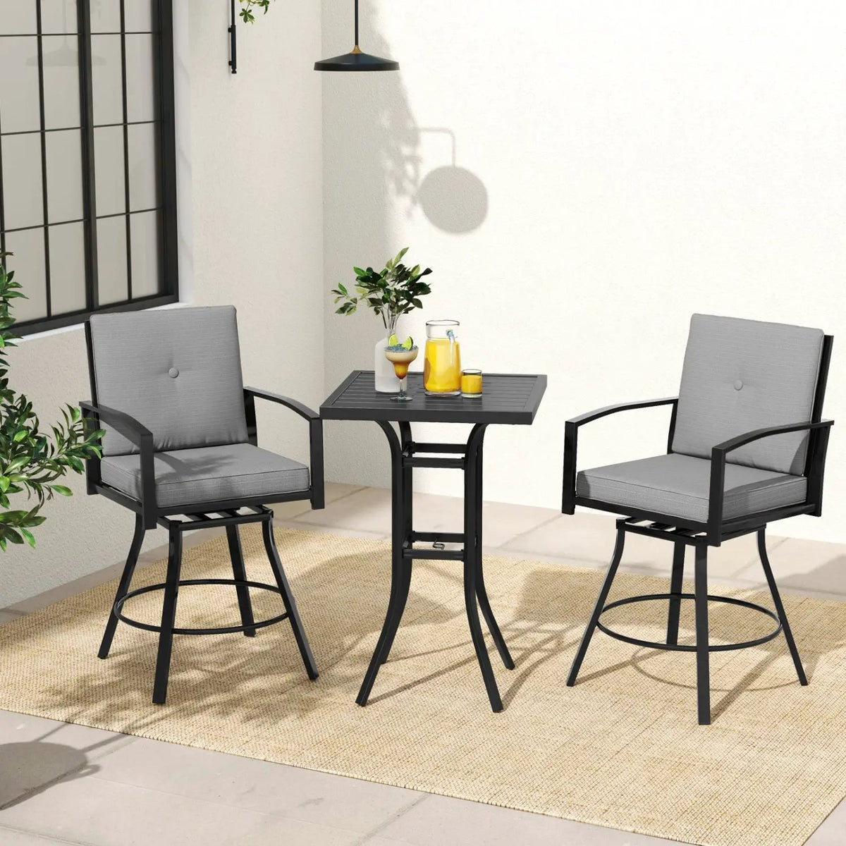 3-Piece Patio Swivel Bar Set with Cushions & Umbrella Hole by DirectDeals