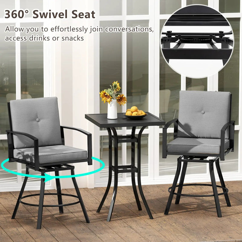 3-Piece Patio Swivel Bar Set with Cushions & Umbrella Hole by DirectDeals
