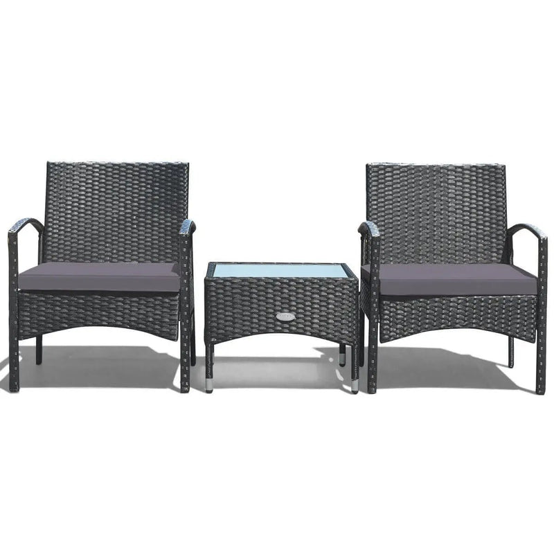 3 Pieces Patio Wicker Rattan Furniture Set with Cushion for Lawn Backyard by DirectDeals