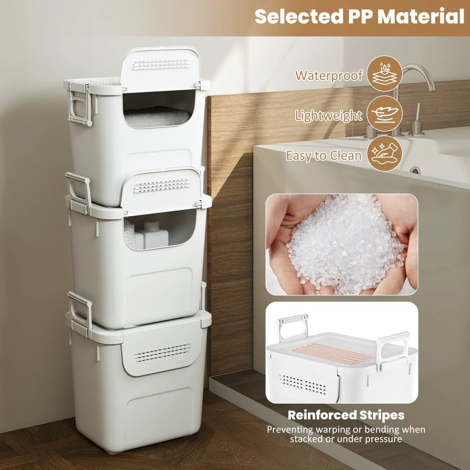 3 Pieces Plastic Storage Bins Stackable with Front Door and Side Handles-White by DirectDeals