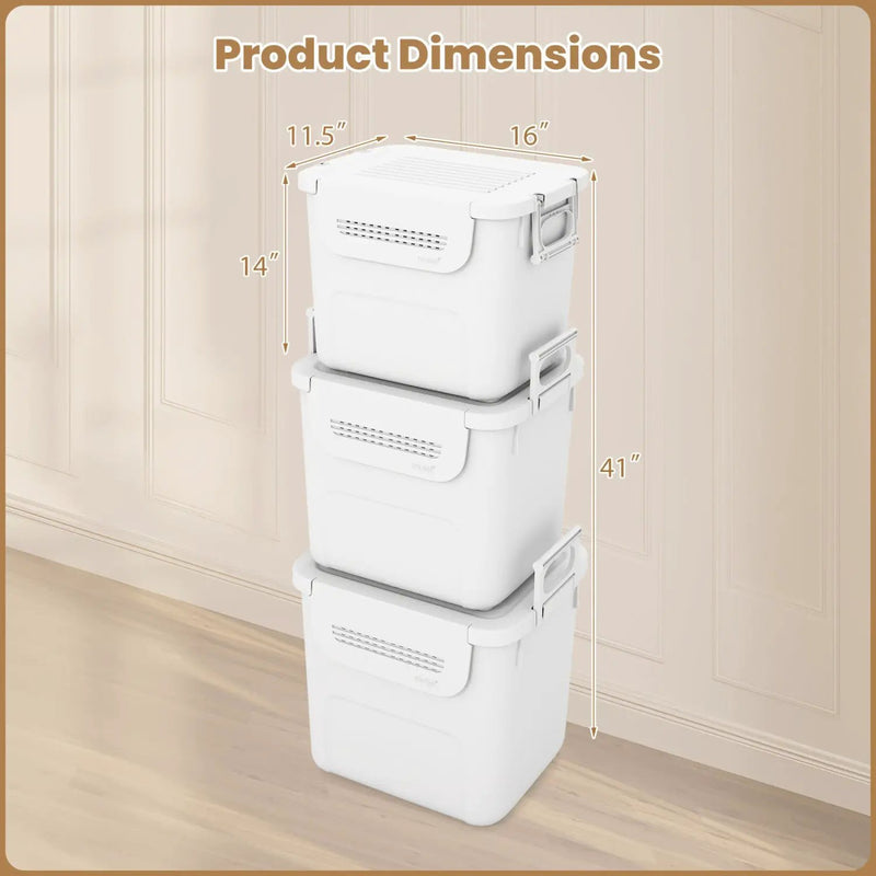 3 Pieces Plastic Storage Bins Stackable with Front Door and Side Handles-White by DirectDeals