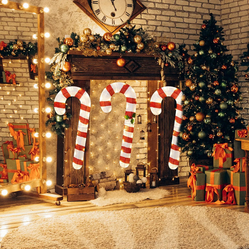 3 Pieces Pre-Lit Candy Canes with 75 LED Lights and Ground Stakes by DirectDeals