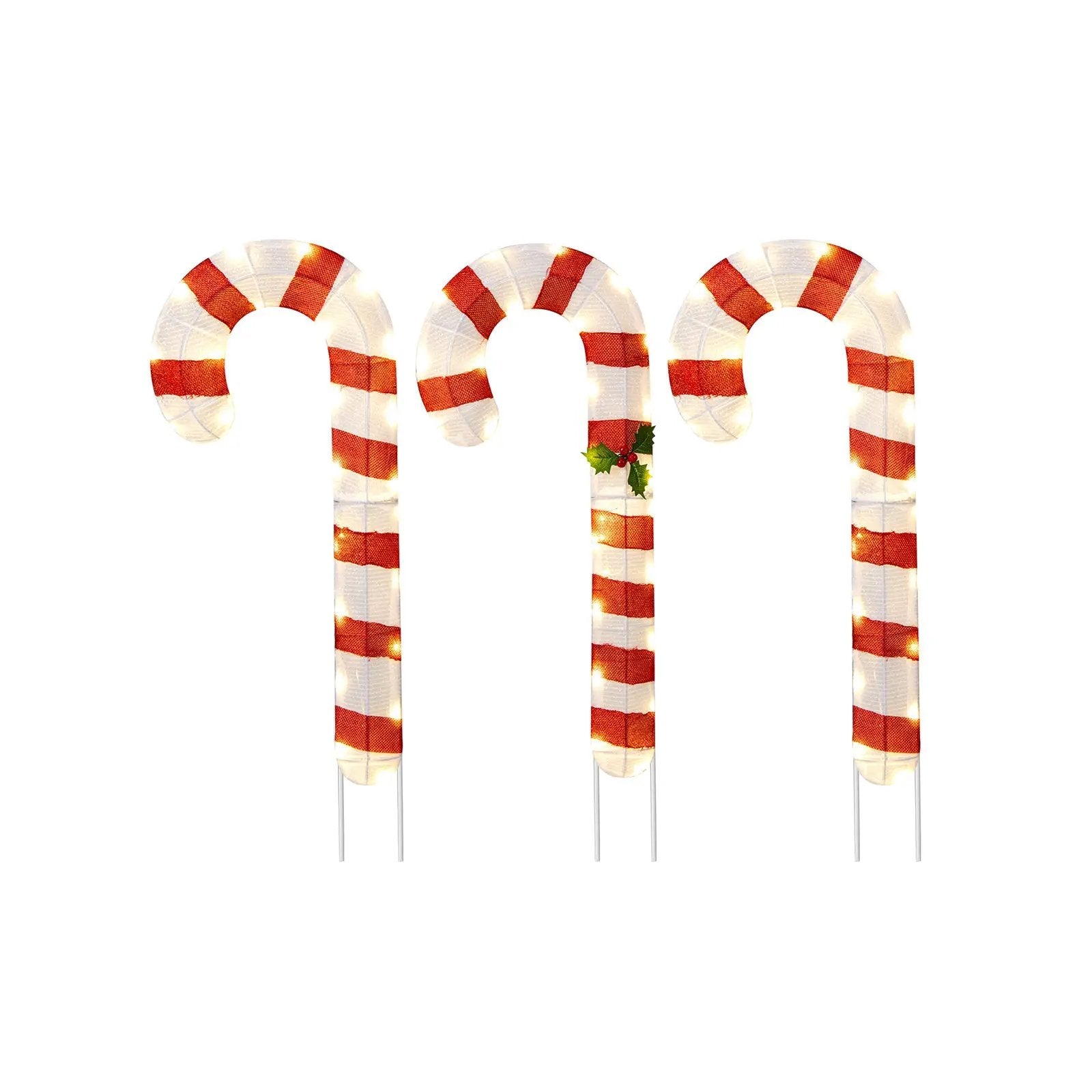 3 Pieces Pre-Lit Candy Canes with 75 LED Lights and Ground Stakes by DirectDeals