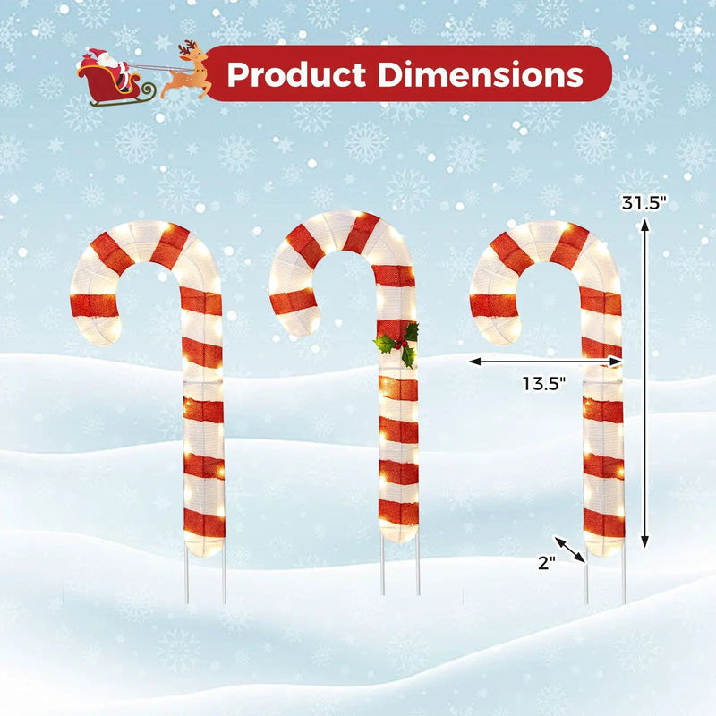 3 Pieces Pre-Lit Candy Canes with 75 LED Lights and Ground Stakes by DirectDeals