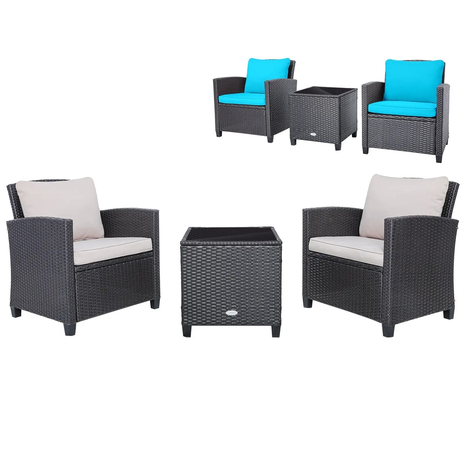 3 Pcs Patio Rattan Furniture Set Cushioned Conversation Set Coffee Table-Beige by DirectDeals