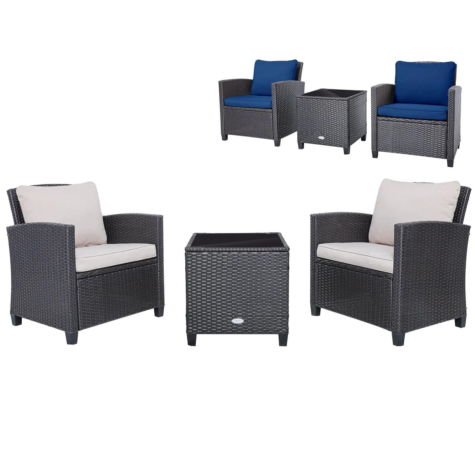 3 Pcs Patio Rattan Furniture Set Cushioned Conversation Set Coffee Table-Beige by DirectDeals