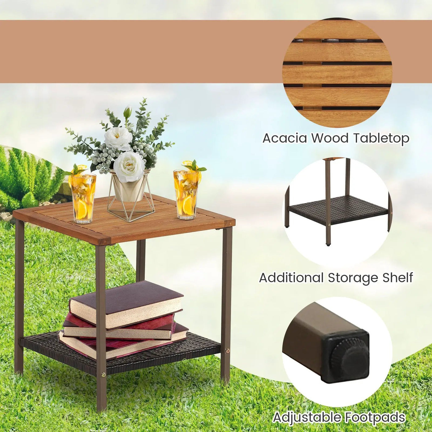3 Pieces Rattan Rocking Bistro Set with Coffee Table and Cushions by DirectDeals