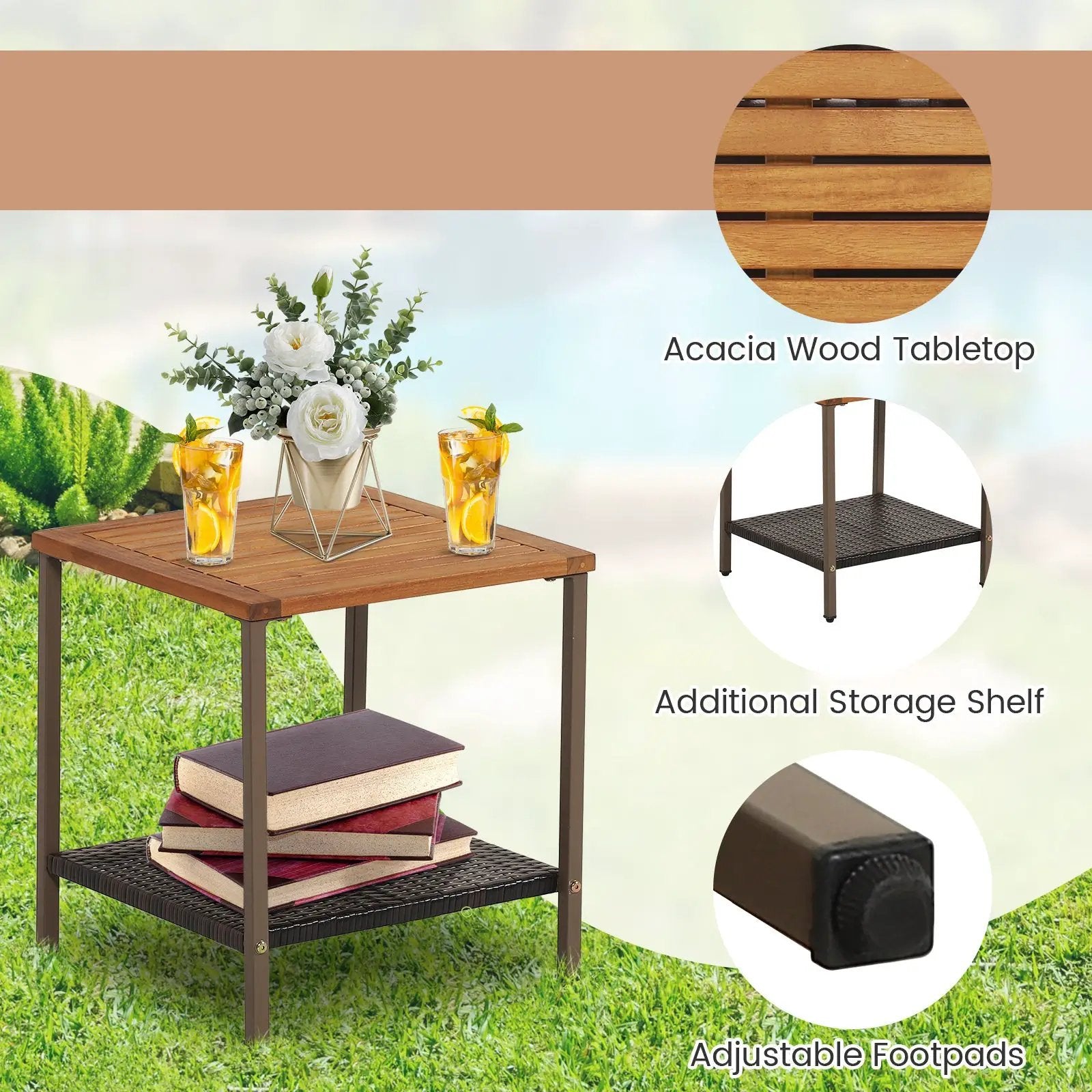 3 Pieces Rattan Rocking Bistro Set with Coffee Table and Cushions by DirectDeals