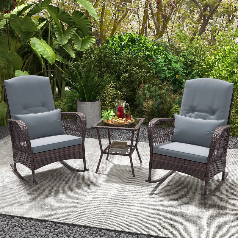 3 Pieces Rocking Bistro Set with 2-Tier Coffee Table by DirectDeals
