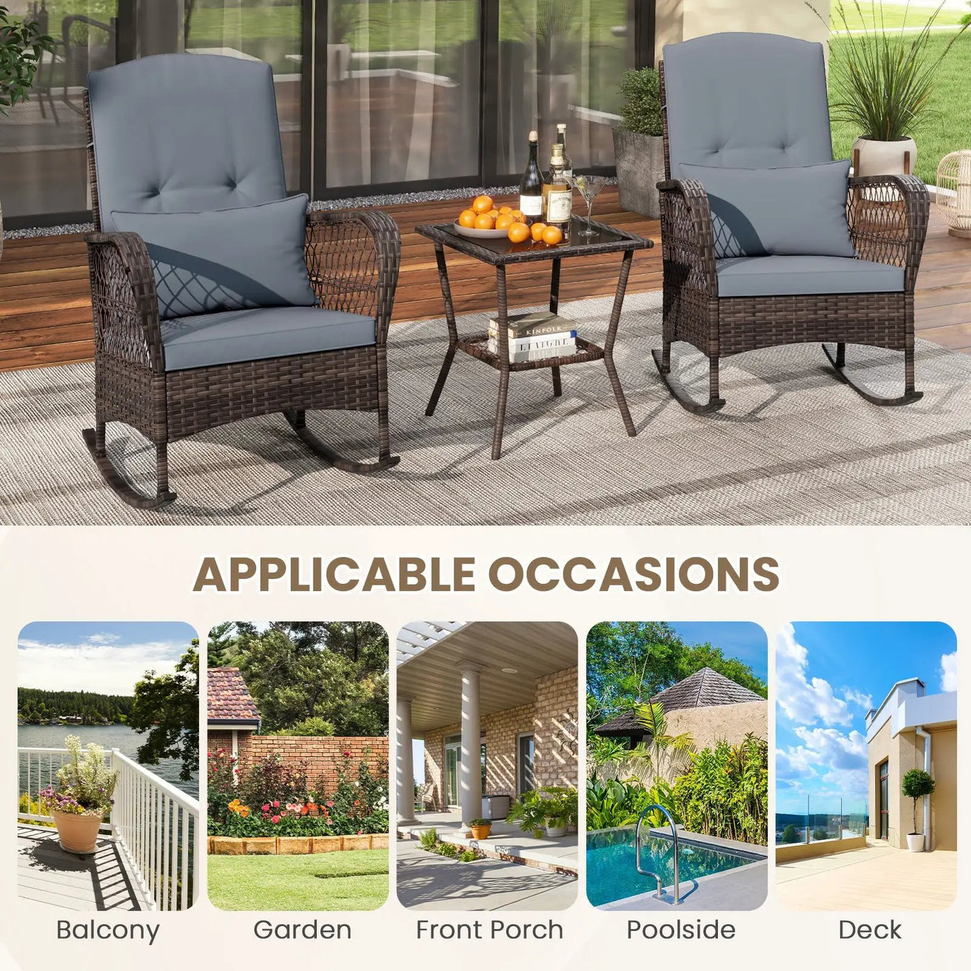 3 Pieces Rocking Bistro Set with 2-Tier Coffee Table by DirectDeals