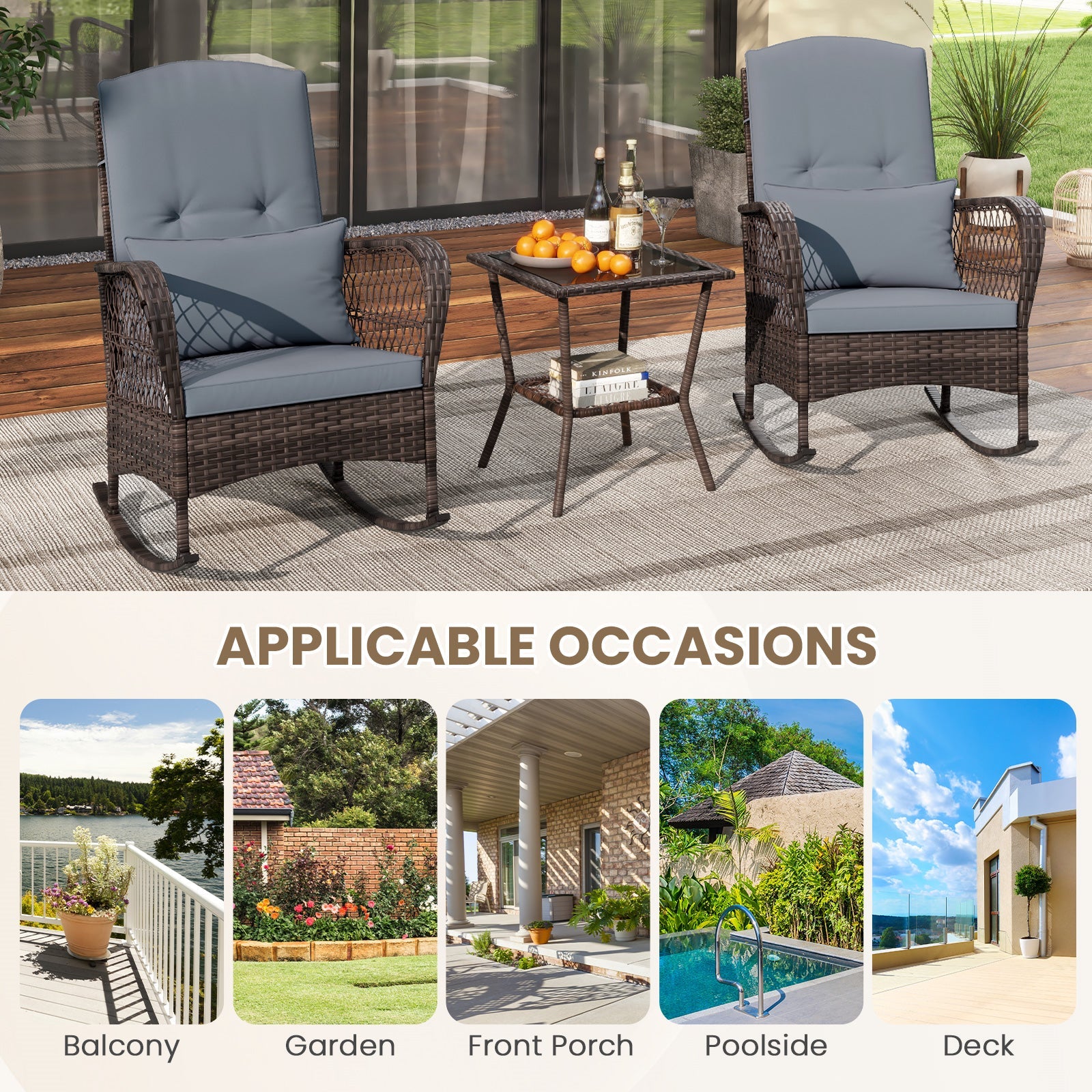 3 Pieces Rocking Bistro Set with 2-Tier Coffee Table by DirectDeals