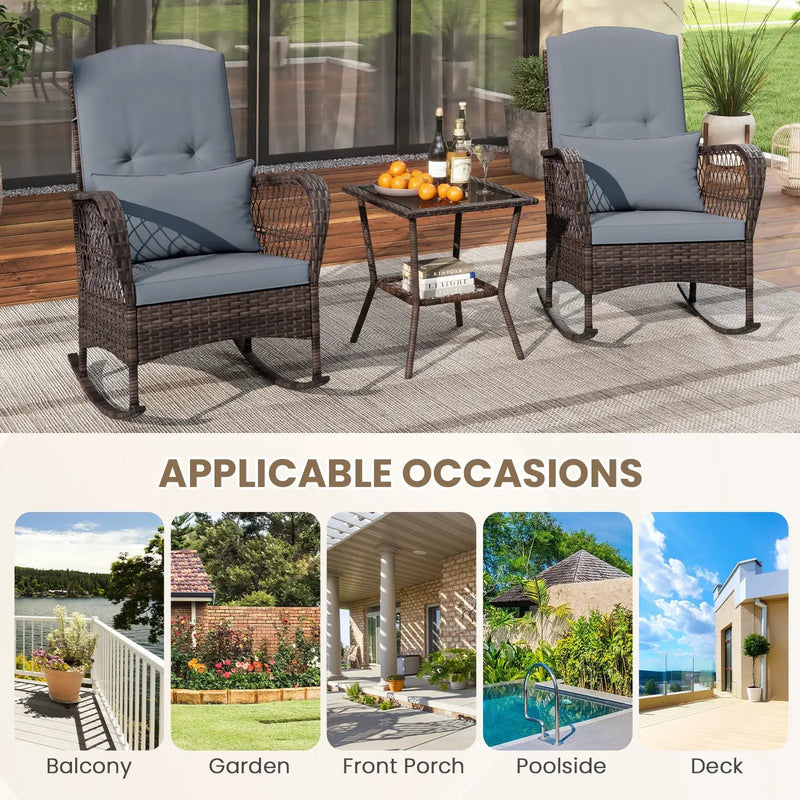 3 Pieces Rocking Bistro Set with 2-Tier Coffee Table by DirectDeals