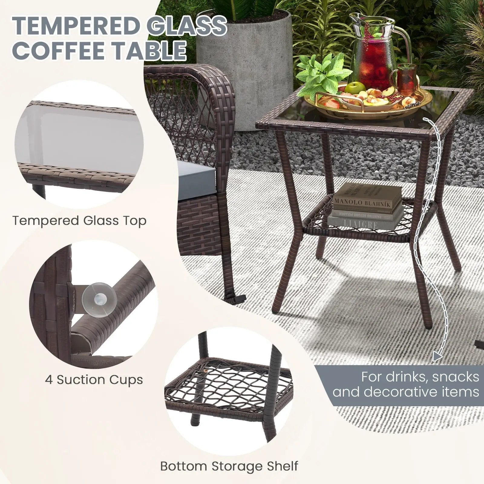 3 Pieces Rocking Bistro Set with 2-Tier Coffee Table by DirectDeals