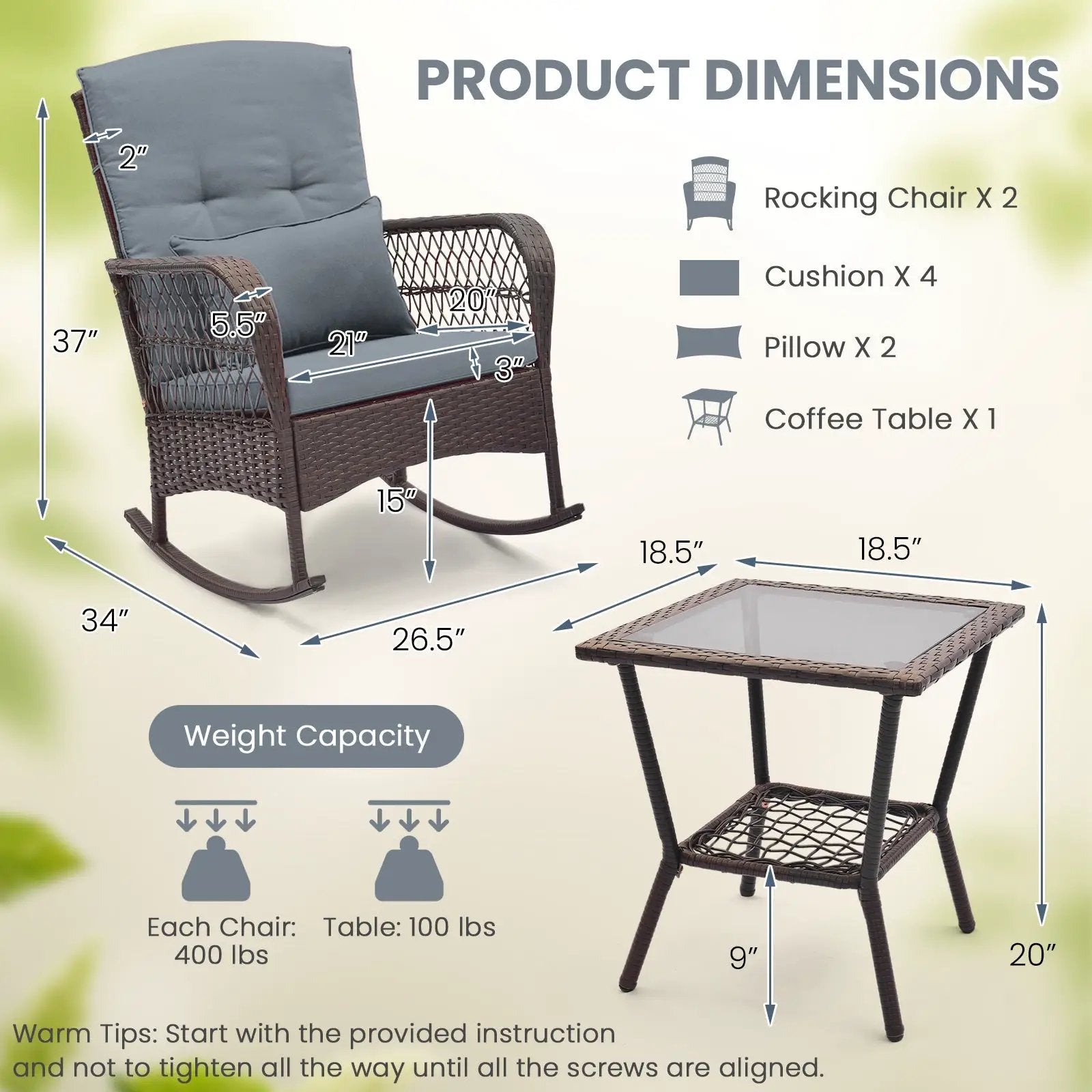 3 Pieces Rocking Bistro Set with 2-Tier Coffee Table by DirectDeals