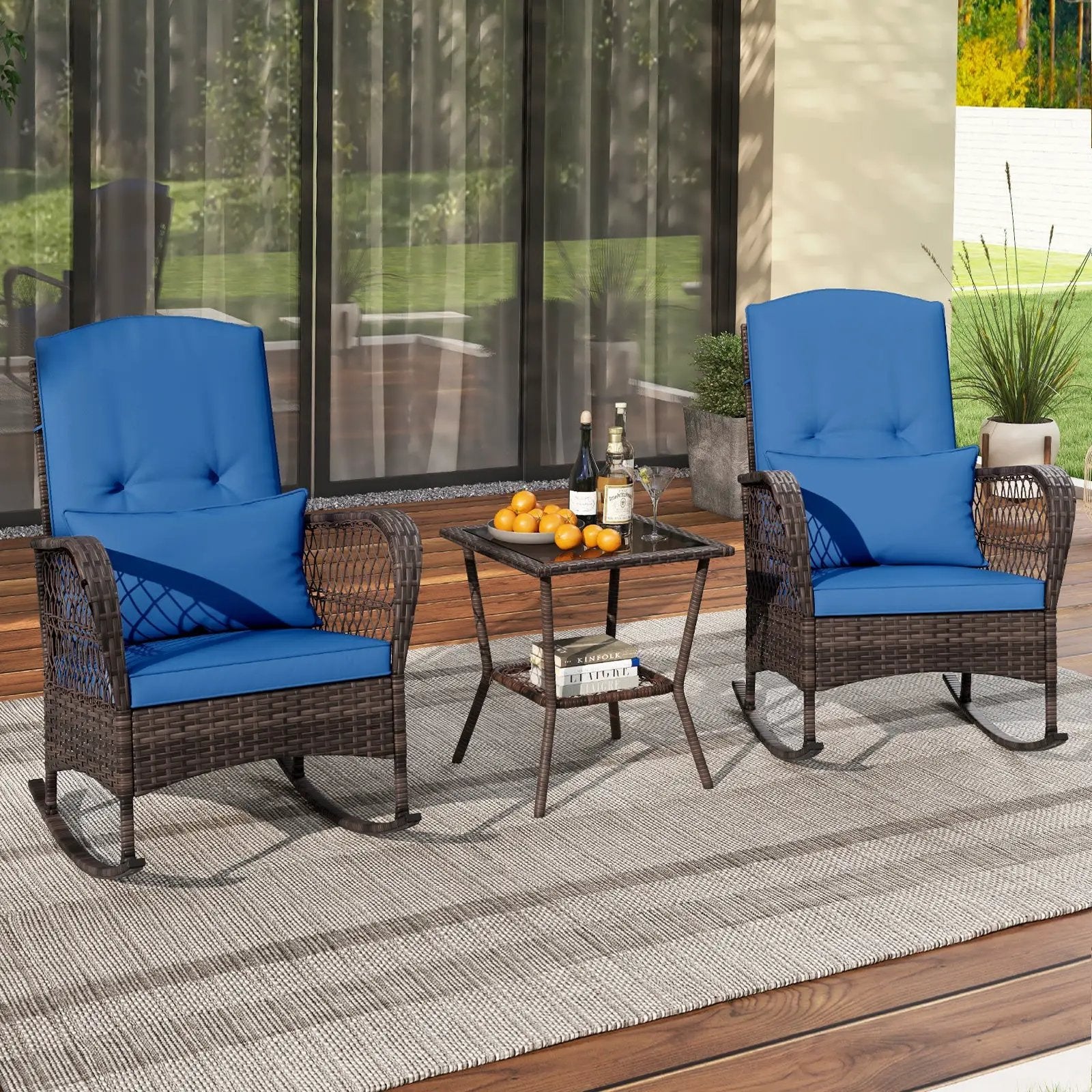 3 Pieces Rocking Bistro Set with 2-Tier Coffee Table by DirectDeals