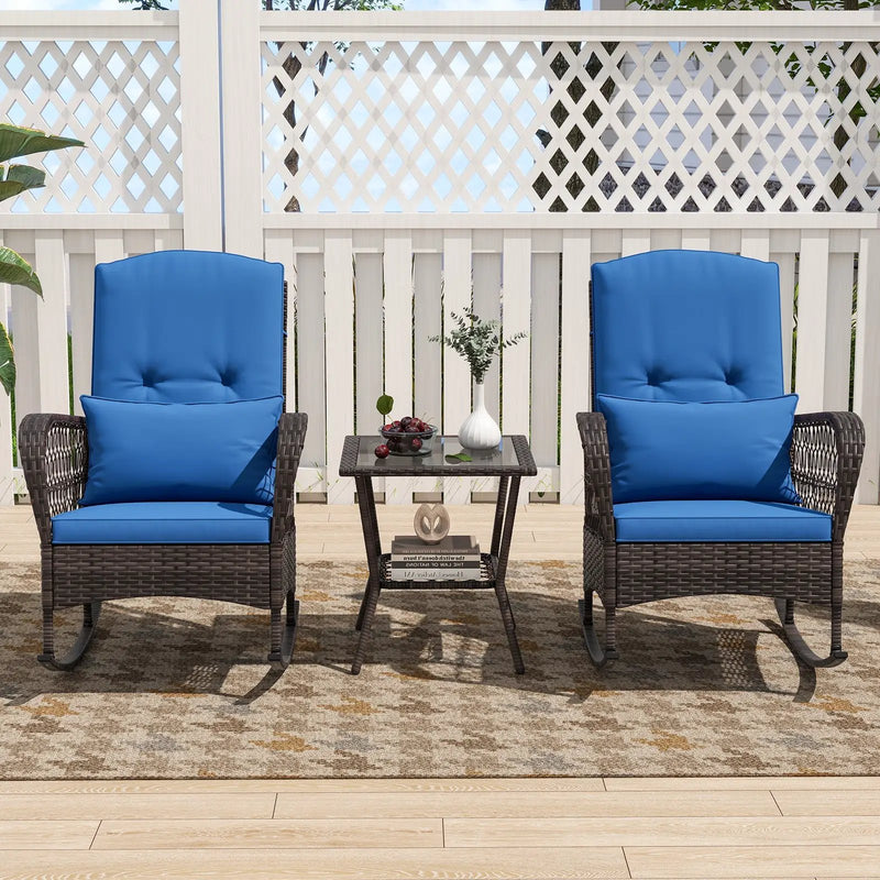 3 Pieces Rocking Bistro Set with 2-Tier Coffee Table by DirectDeals