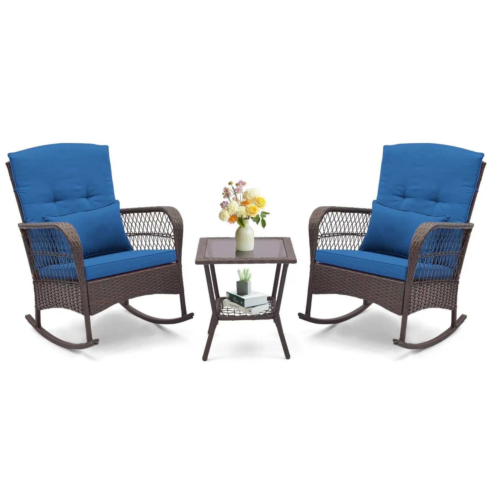 3 Pieces Rocking Bistro Set with 2-Tier Coffee Table by DirectDeals