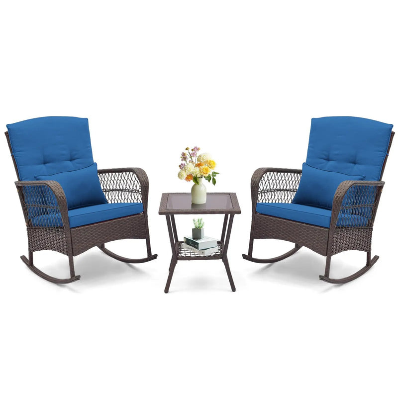 3 Pieces Rocking Bistro Set with 2-Tier Coffee Table by DirectDeals