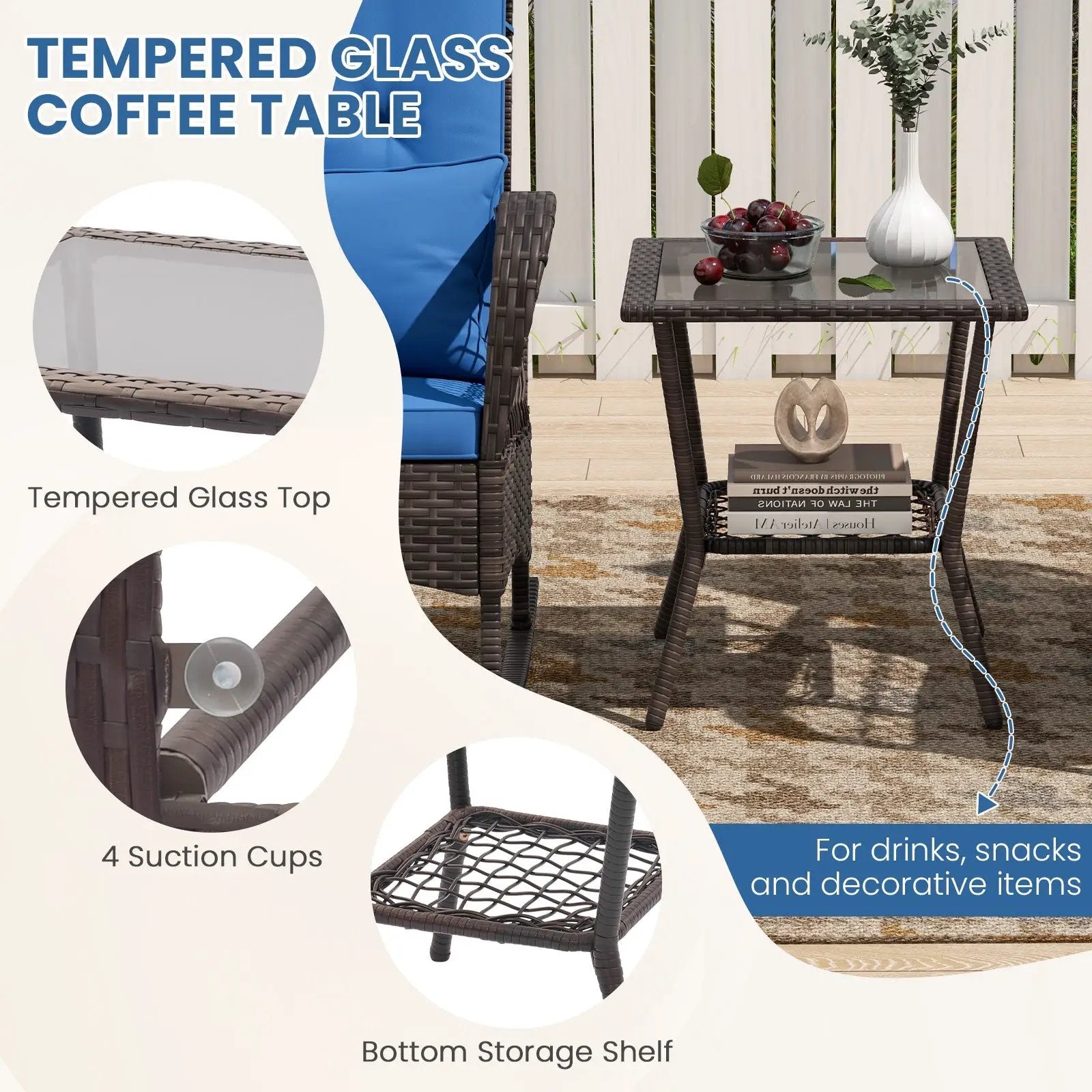 3 Pieces Rocking Bistro Set with 2-Tier Coffee Table by DirectDeals