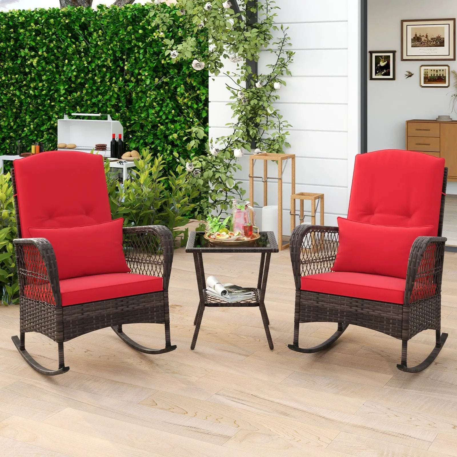 3 Pieces Rocking Bistro Set with 2-Tier Coffee Table by DirectDeals