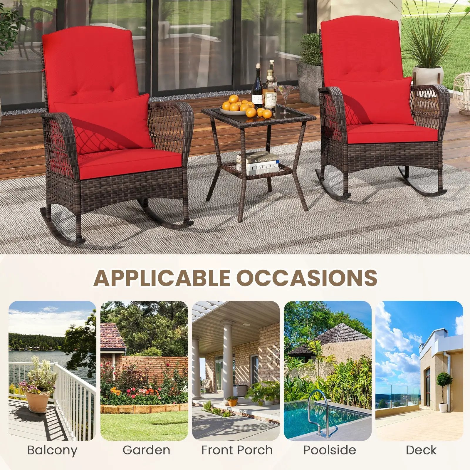 3 Pieces Rocking Bistro Set with 2-Tier Coffee Table by DirectDeals
