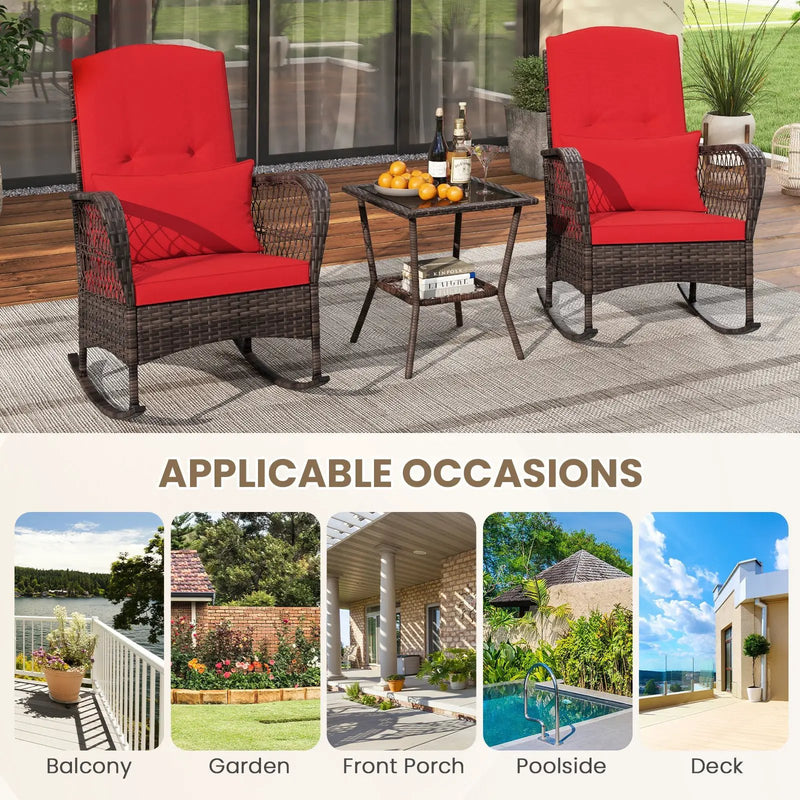 3 Pieces Rocking Bistro Set with 2-Tier Coffee Table by DirectDeals