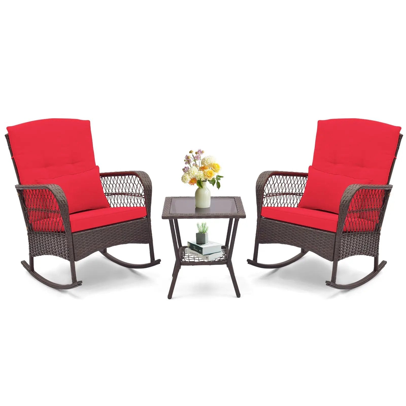 3 Pieces Rocking Bistro Set with 2-Tier Coffee Table by DirectDeals