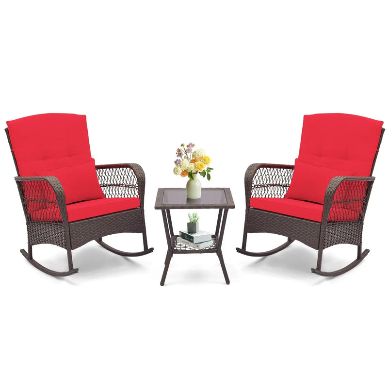 3 Pieces Rocking Bistro Set with 2-Tier Coffee Table by DirectDeals