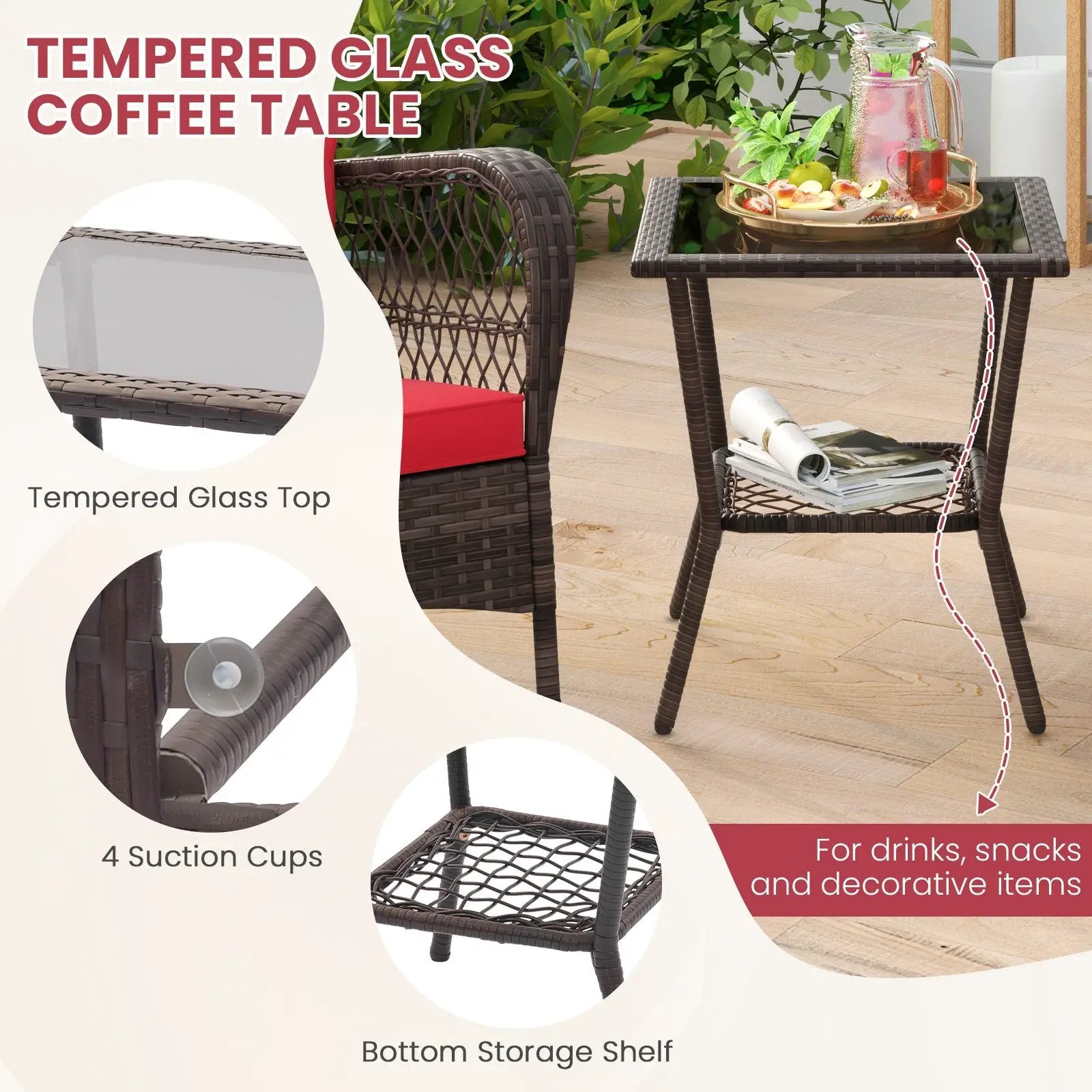 3 Pieces Rocking Bistro Set with 2-Tier Coffee Table by DirectDeals