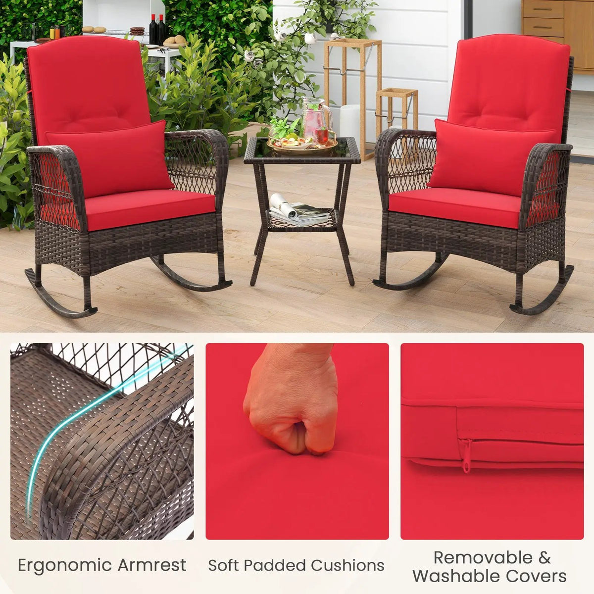 3 Pieces Rocking Bistro Set with 2-Tier Coffee Table by DirectDeals
