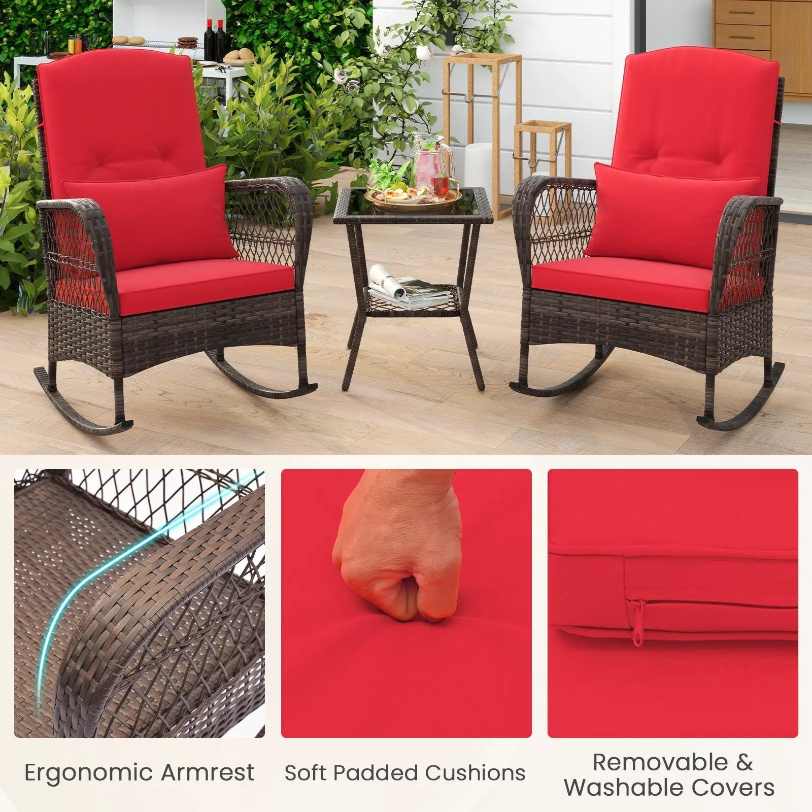 3 Pieces Rocking Bistro Set with 2-Tier Coffee Table by DirectDeals