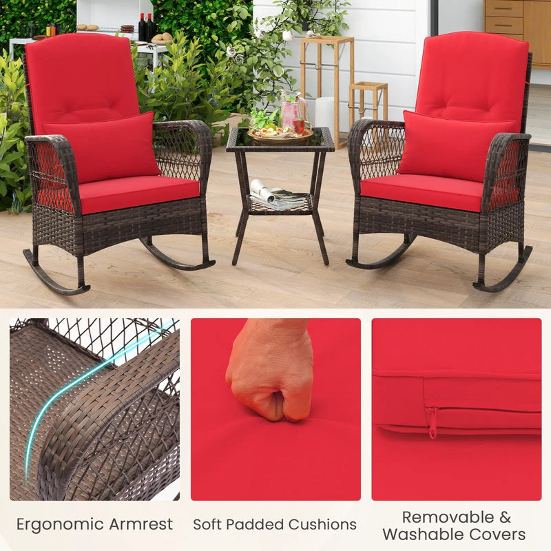 3 Pieces Rocking Bistro Set with 2-Tier Coffee Table by DirectDeals