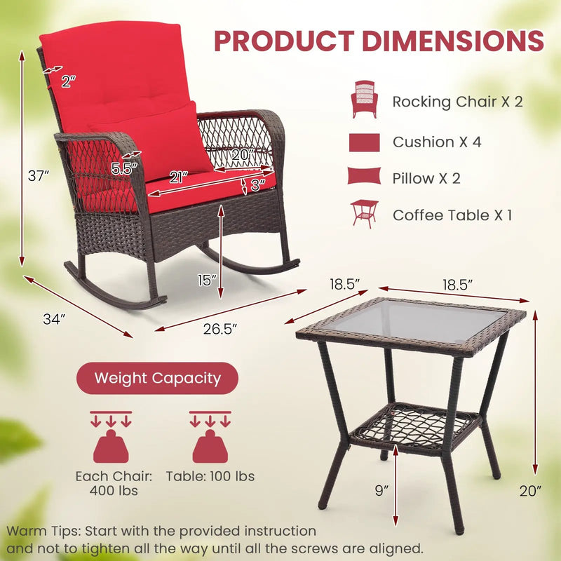 3 Pieces Rocking Bistro Set with 2-Tier Coffee Table by DirectDeals