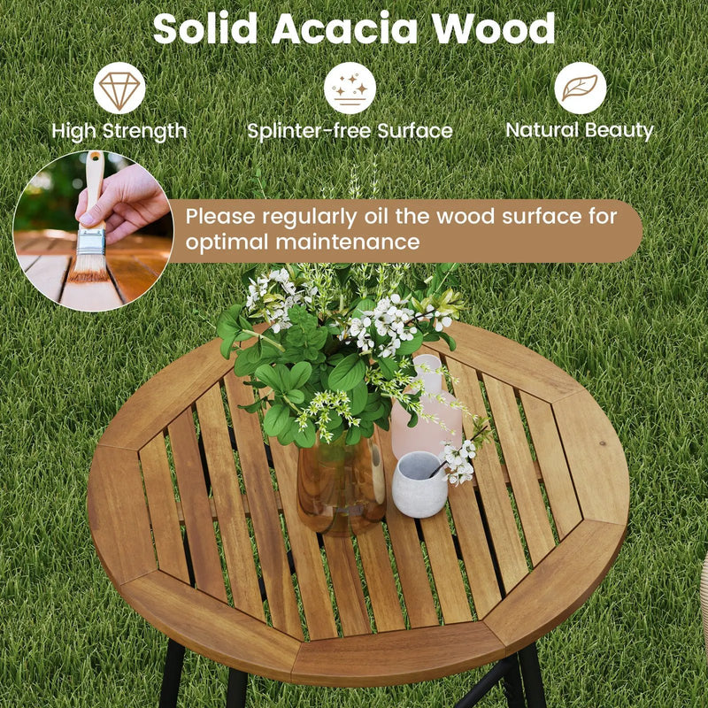 3 Pieces Rope Woven Patio Bar Set with Soft Cushions and Acacia Wood Tabletop-Beige by DirectDeals