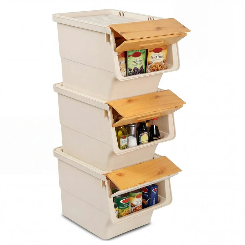 3 Pieces Storage Bins on Wheels Stackable Plastic Boxes with Stay-Open Lid (M) by DirectDeals