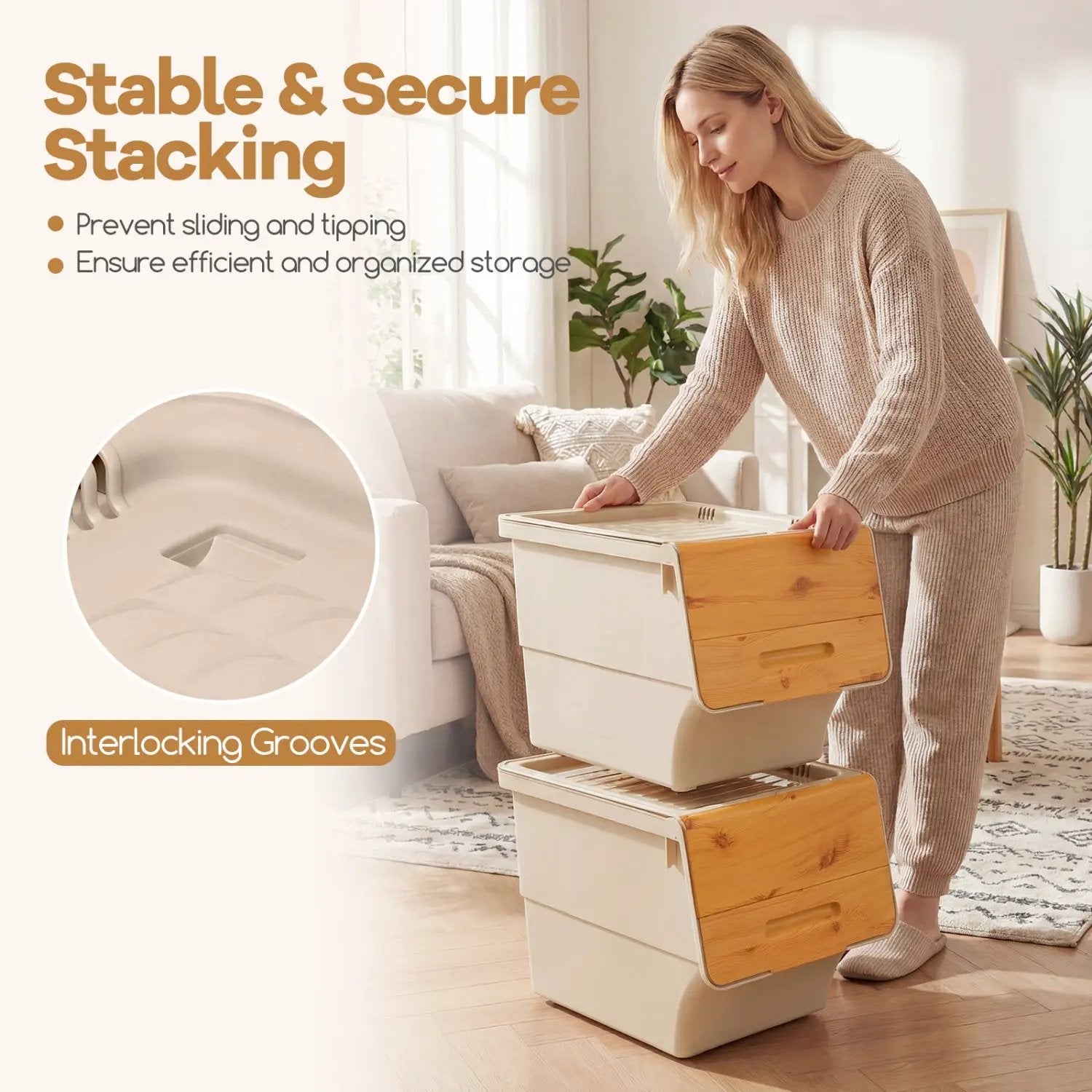 3 Pieces Storage Bins on Wheels Stackable Plastic Boxes with Stay-Open Lid (M) by DirectDeals