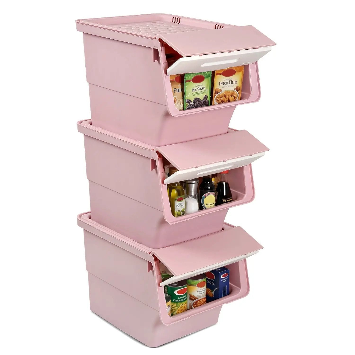3 Pieces Storage Bins on Wheels Stackable Plastic Boxes with Stay-Open Lid (M) by DirectDeals