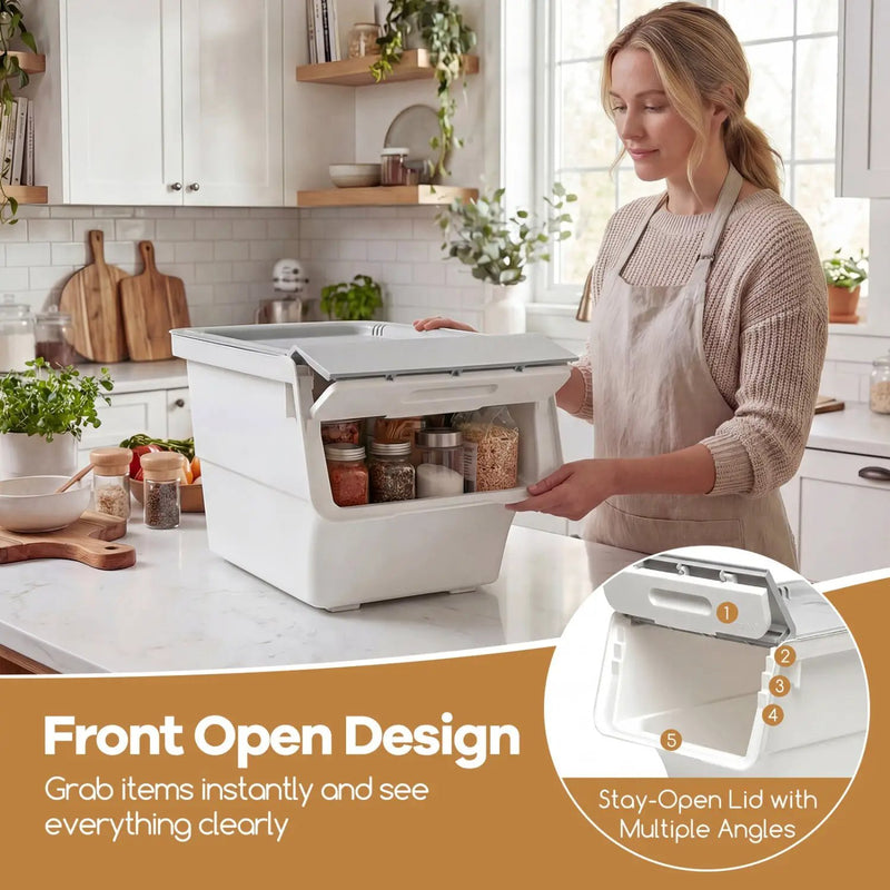 3 Pieces Storage Bins on Wheels Stackable Plastic Boxes with Stay-Open Lid (M) by DirectDeals